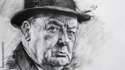 pencil sketch of Winston Churchill