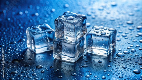 Three ice cubes with water droplets on background, ice, cubes, water, droplets, cold, frozen, refreshing,chilling, cool, melting