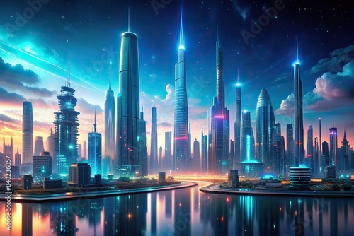 Futuristic city powered by artificial intelligence technology, Artificial Intelligence, futuristic, city