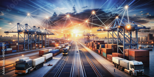 Digital future of transportation and logistics network for cargo container distribution, focusing on import and export