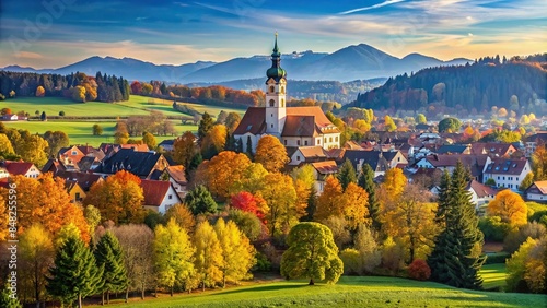 Landscape view of the town Vilshofen in Bavaria during autumn , Bavaria, Vilshofen, town, autumn, landscape, colorful