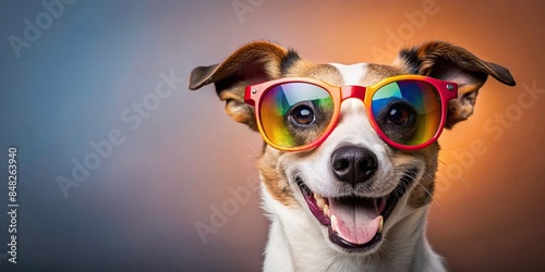 Happy dog wearing funny sunglasses , happy, dog, pet, sunglasses, funny, cute, adorable, canine, animal, happy, joyful, playful