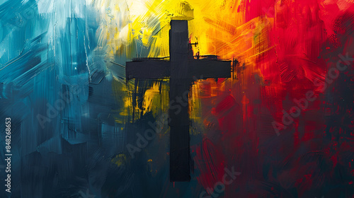 pintura de una cruz cristiana catolica representativa de Dios fe y espiritualidad con colores fuertes y brillantes llamativos oracion y creencias