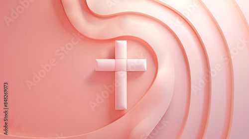 fondo abstracto y minimalista en tono rosa liso con una cruz catolica cristiana al centro fe esperanza y oracion religiones fondo con espacio para copiar