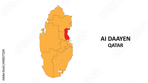 Ai Daayen Map in Qatar. Vector Map of Qatar. Regions map of Qatar.