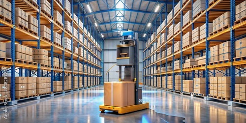 Automated warehouse robot assisting with inventory fulfillment and logistics operations