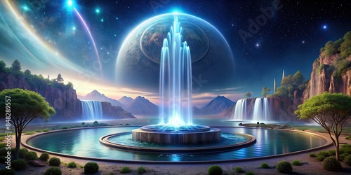 Mystical fountain of youth on an alien planet, extraterrestrial, rejuvenation, longevity, mythical, magical, otherworldly