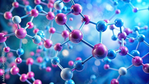 Pink and blue molecule model on science background, molecule, model, pink, blue, atoms, bonds, chemistry