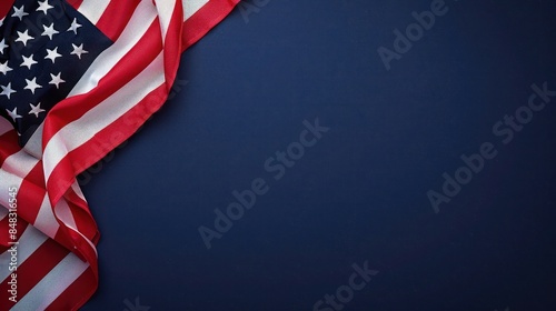 plain navy red background with a USA flag theme in the corner and copy space for text on the bottom