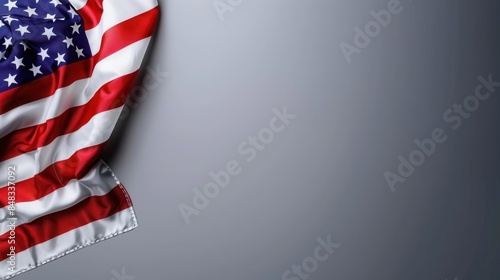 plain steel gray background with a USA flag theme in the corner and copy space for text on the left