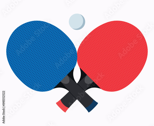 Ping pong or table tennis rackets and a ball. Sports concept. Vector illustration