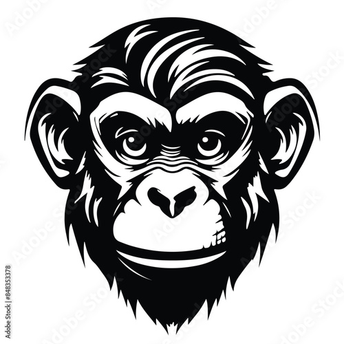 black and white linear paint draw monkey vector illustration..
