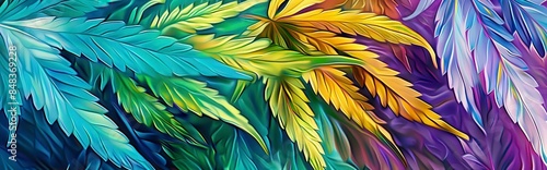 A vibrant digital painting of cannabis leaves.