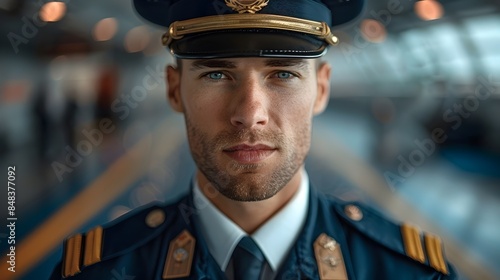 Pilot In Uniform With Cap On Transparent Background