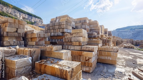 Rough Stone Blocks in Quarry Industrial Background