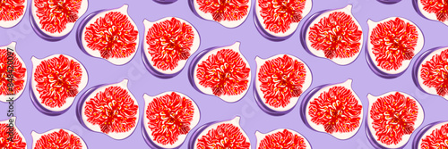 Summertime fresh fruit seamless pattern, background design with seedy, juicy sliced figs