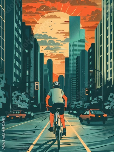 a riding a bicycle down a city street at