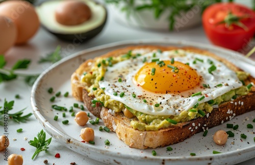 Chickpea and Tomato Open-Faced Sandwich With Egg on Multigrain Bread