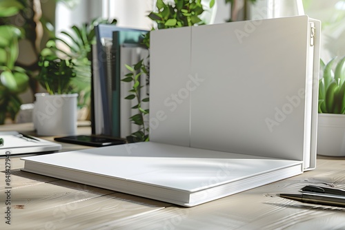 Professional folder mockup set on a desk, great for showcasing document designs or presentation materials