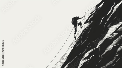 a black and white drawing a climbing a mountain