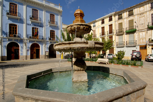 town hall, square and fountain in Chelva, Comunitat Valenciana, Spain