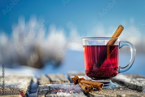 A glass of red tea with a cinnamon stick in it
