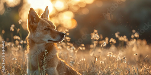 dingo dog against the backdrop of summer Australian nature