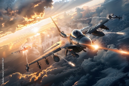 Modern war planes in the sky