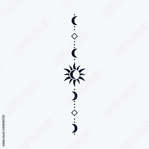 illustration tattoo design with a sun and crescent moon pattern