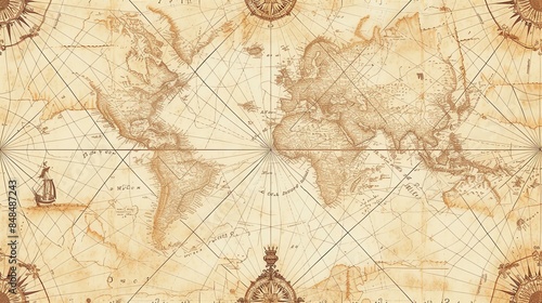 This is an illustration of an old world map. The map is in a vintage style and has a sepia tone.
