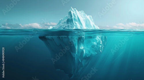 Iceberg floating in sea, global warming or hidden risk concept