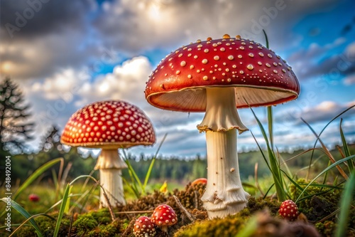 Fly agaric mushrooms in their natural habitat