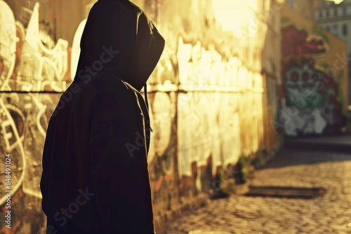 City Thug in Hoodie Observing Streets in Daylight - Crime delinquency and Insecurity