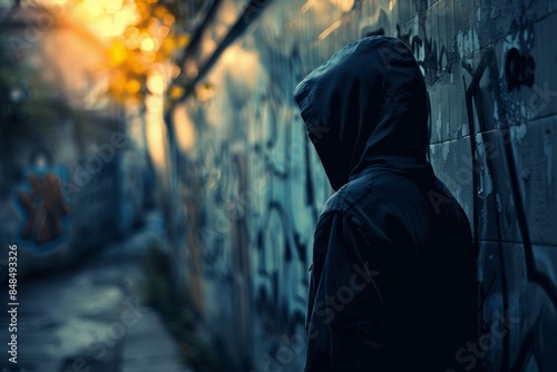 City Thug in Hoodie Observing Streets in Daylight - Crime delinquency and Insecurity