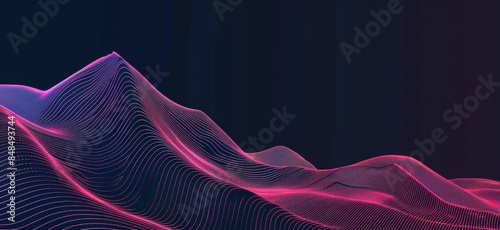 flowing lines and curves in pink against dark blue background, punky theme with sound waves patterned as undulating hills or mountains Generative AI