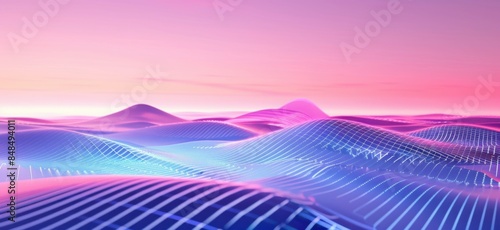 This poster design features a sighting grid, sound waves, and a pink and blue gradient background with a 3D effect Generative AI