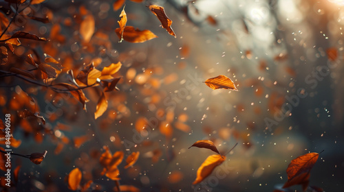 Flying Autumn Leaves in the Wind