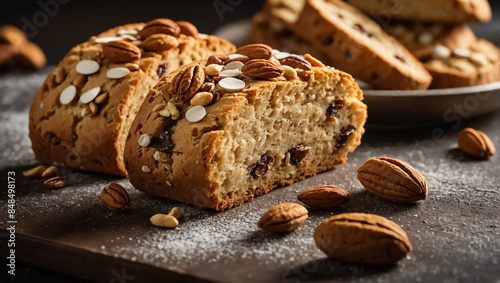 Appetizing biscotti with nuts, Italian food