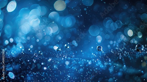 Abstract background with blue bokeh Sparkling macro details form a bubble like effect