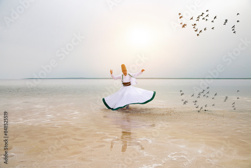 Sunset and whirling at the sea, sufi. sufi whirling (Turkish: Semazen) is a form of Sama or physically active meditation which originated among Sufis.