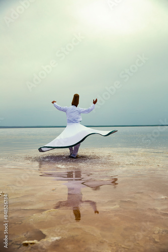 Sunset and whirling at the sea, sufi. sufi whirling (Turkish: Semazen) is a form of Sama or physically active meditation which originated among Sufis.