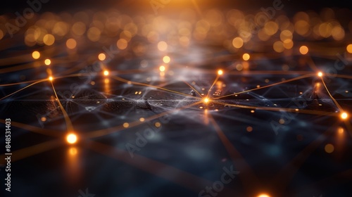 Abstract technological network background with glowing nodes and connections. Perfect for digital, technology, and futuristic themes.