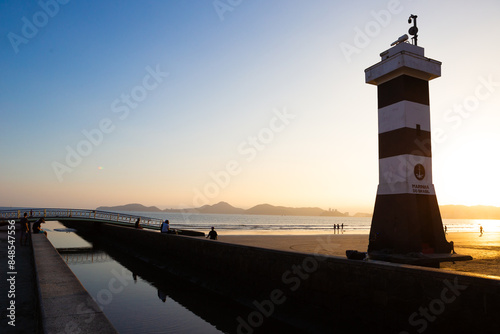 Late afternoon on Canal 6, in Santos, with the famous lighthouse in the foreground