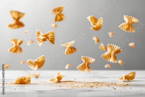 Italian pasta falling gracefully on white background, perfect for culinary concepts