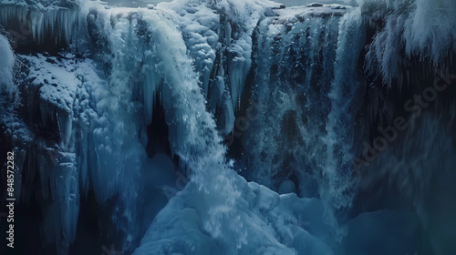 Frozen Waterfall in Winter Landscape
