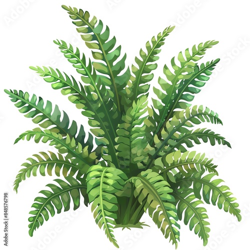 A Boston fern clipart, house plant element, vector illustration, green, isolated on white background