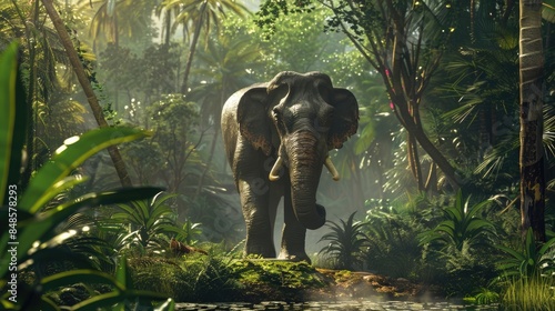 The gentle elephant strolled gracefully through the jungle moving with a serene and majestic presence