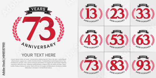 anniversary logotype set vector, red color and black ribbon for special day celebration