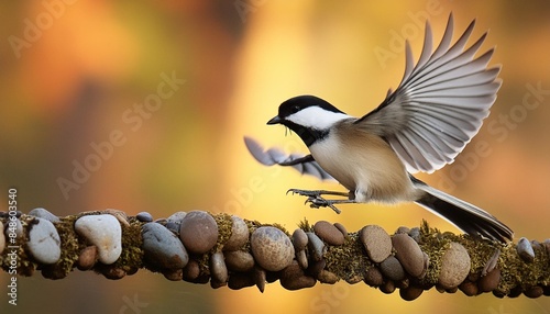 chickadee taking flight