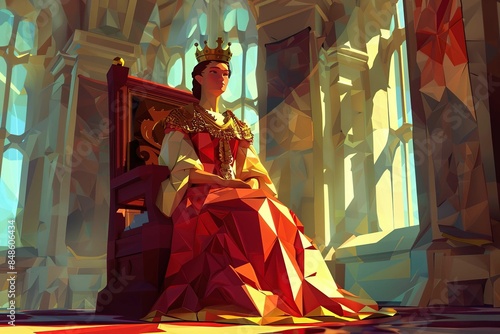 Low-poly queen on a throne